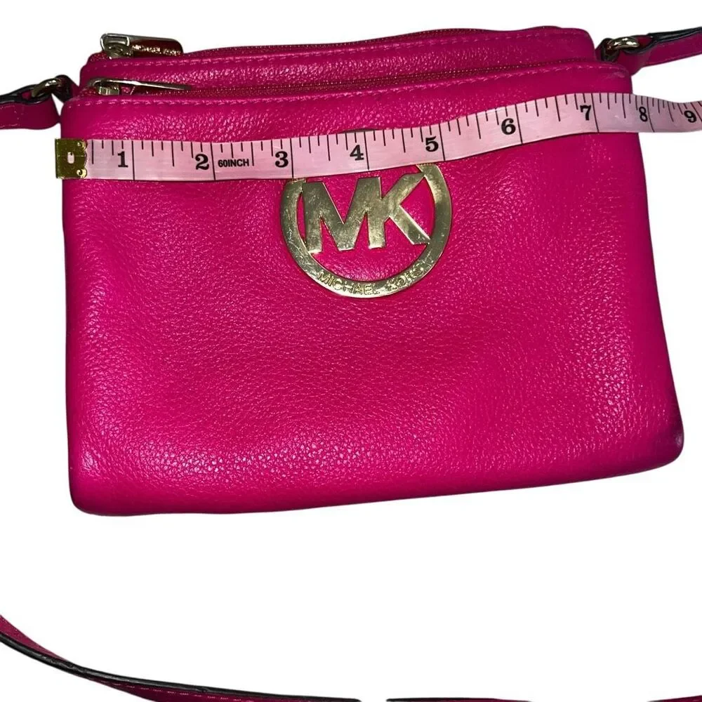 Michael Kors Jet Set Pink Leather Crossbody Bag Gold Logo Small Wallet Purse